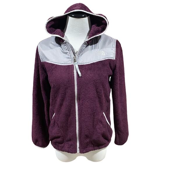 Purple North Face Fleece Jacket Sz L Youth Hooded North Face Jacket - Picture 1 of 8